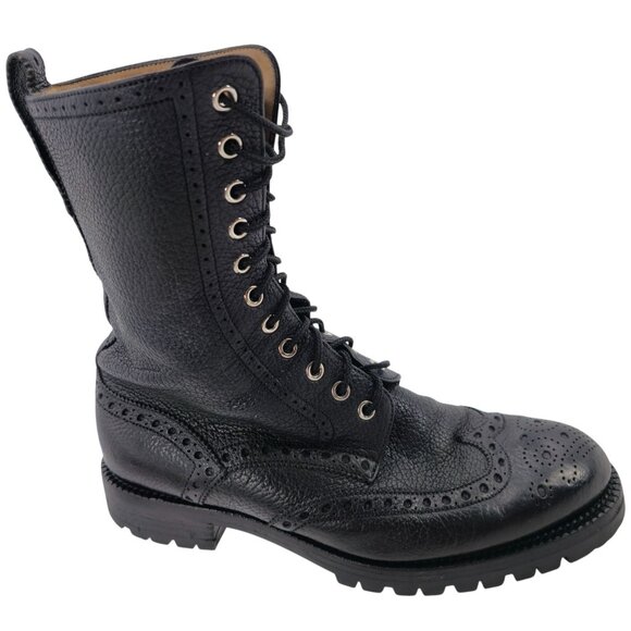 Bally of Switzerland Black Grain Leather Combat Boots Men 8 Wingtip Birbur Shoes - Picture 1 of 13